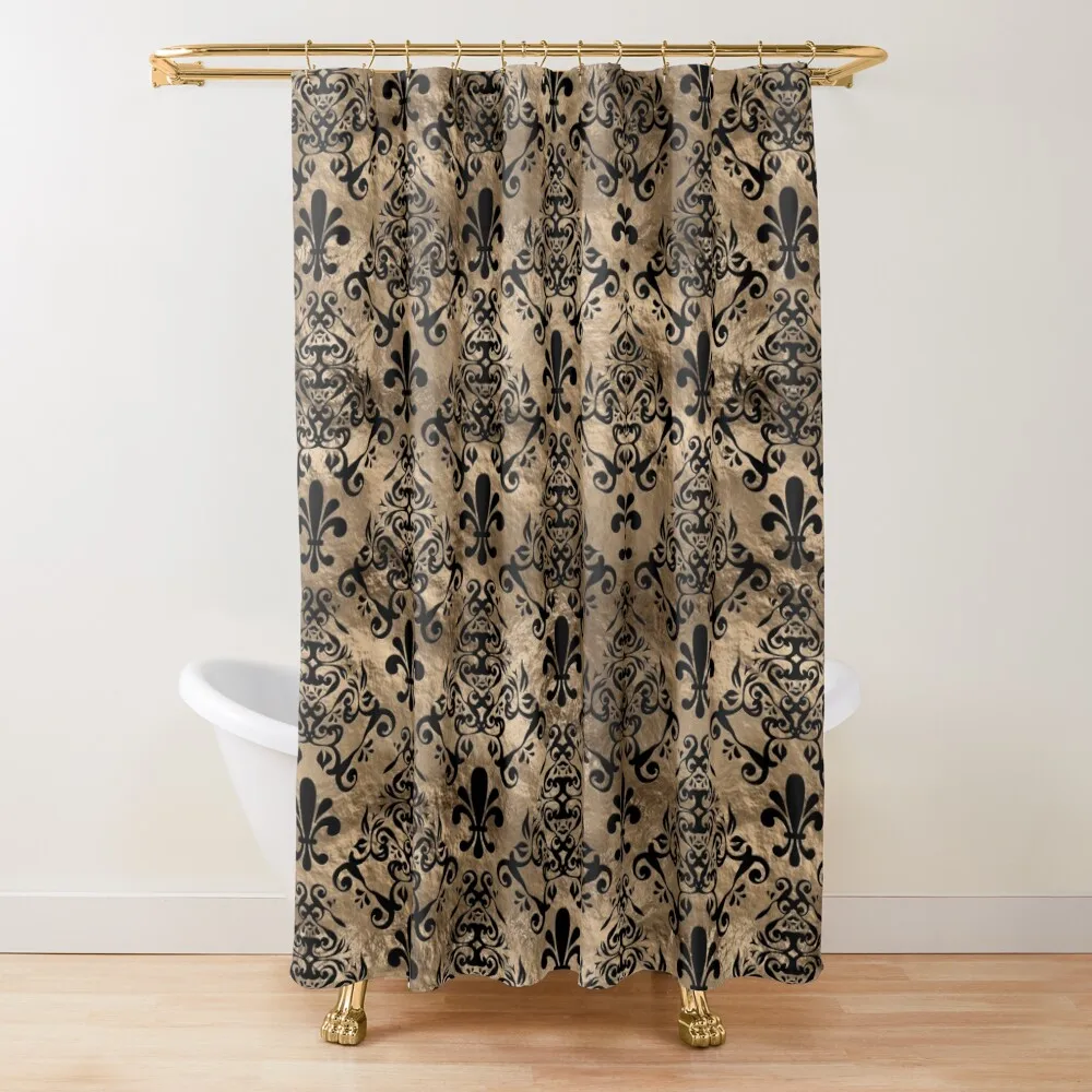 

Fleur-de-lis pattern black on gold Shower Curtain Modern Showers For Bathroom Funny Shower Curtain