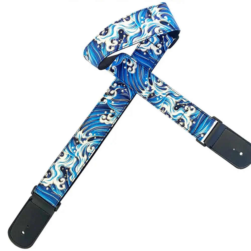 Bass Belts Vintage Guitar Strap Embroidered Print Cherry Blossom Electric Guitar Belts Butterfly Waves Guitar Shoulder Belt Bass