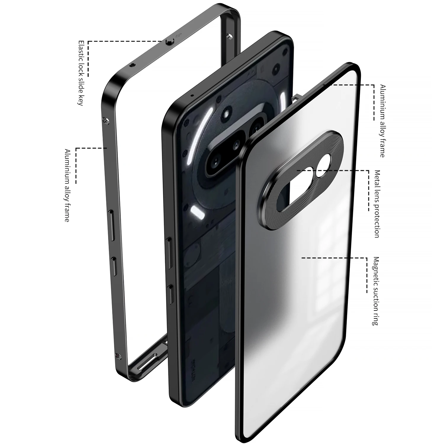 

Магнитный металлический бампер для телефона Nothing Phone 3A Матовая прозрачная задняя крышка Рамка из алюминиевого сплава для Nothing Phone 3A Case