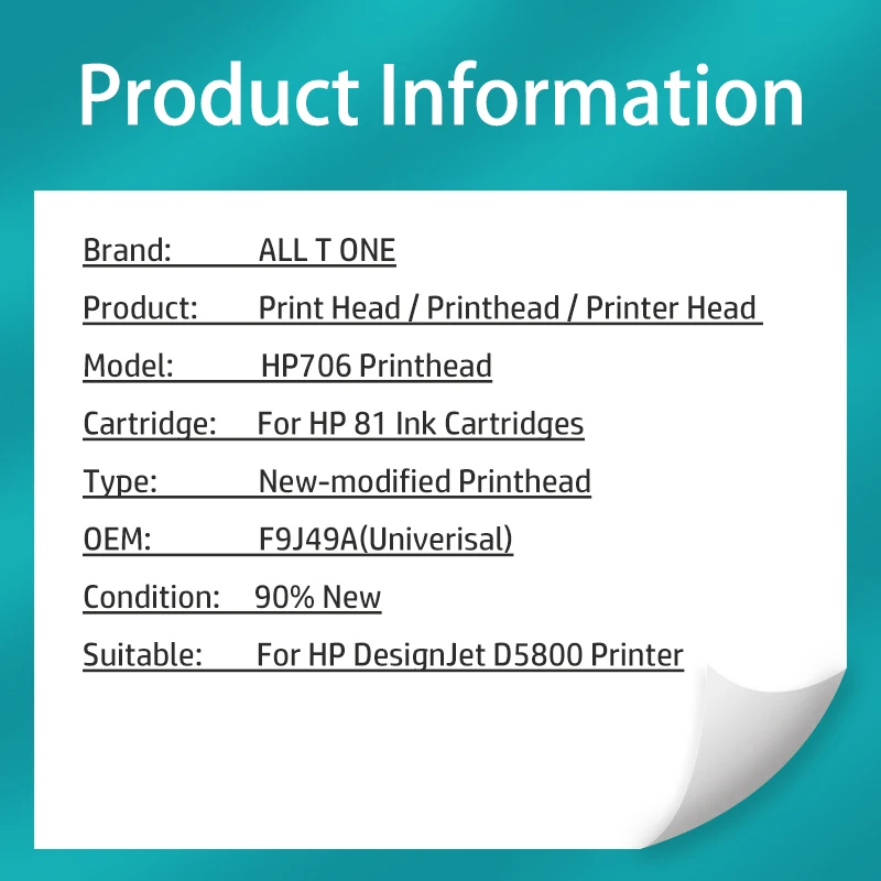 For HP 706 Printhead F9J49A Univerisal New-modified HP706 Print Head For HP DesignJet D5800 Printer Cabeça