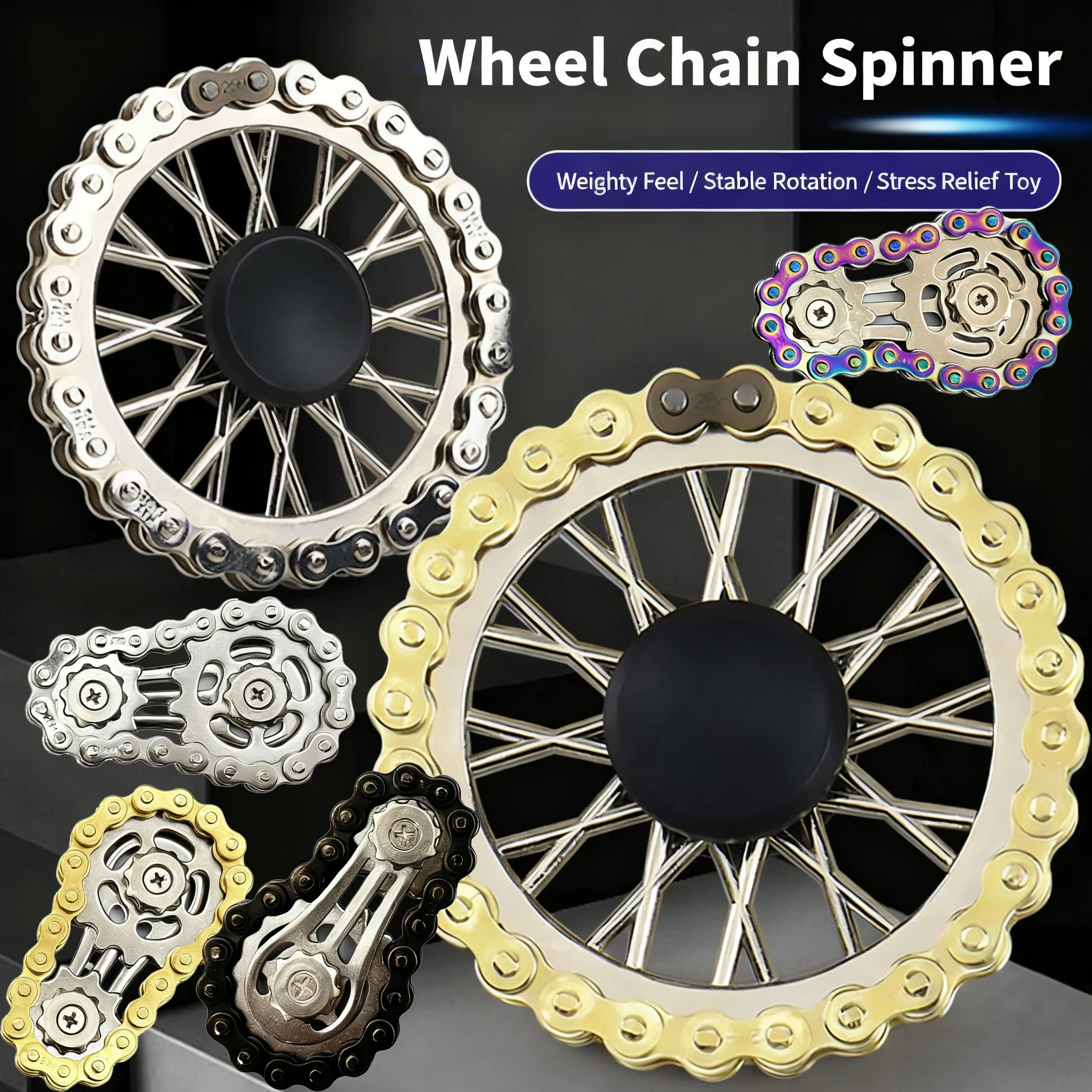 Chaîne d'engrenage de volant d'inertie en métal, pignons gyroscopiques du bout des doigts, jouet Anti-stress, Spinners, jouets d'exercice pour les doigts, noël