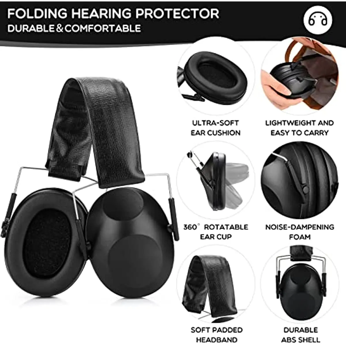 Shooting Ear Protection Earmuffs with NRR 21dB Noise Cancelling Safety Ear Muffs Hearing Protection for Shooting Range Foldable