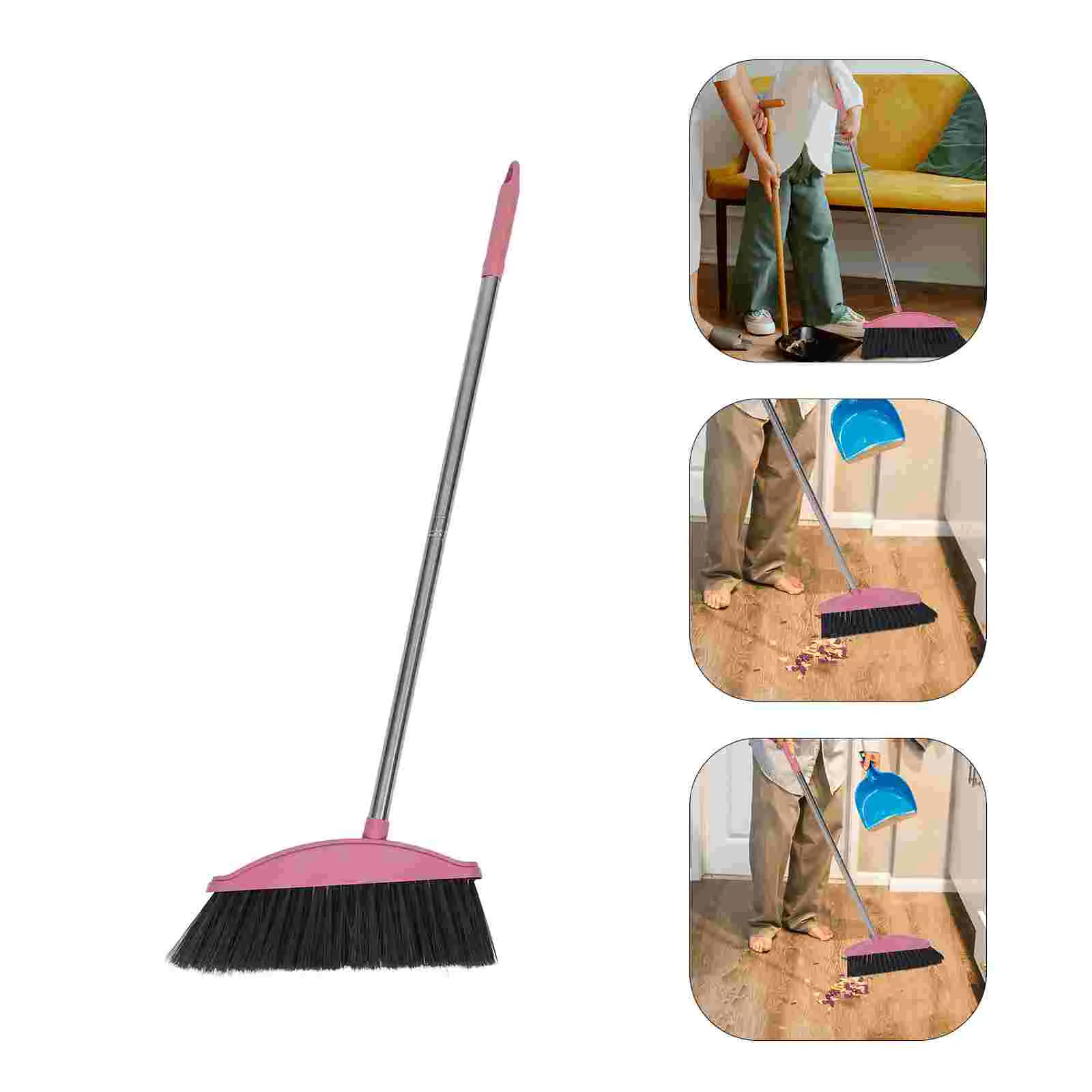 Stainless Steel Broom Home Cleaning Thickened Hygiene (Pink Single Set) Brooms for Sweeping Outdoor Device Stable Floor