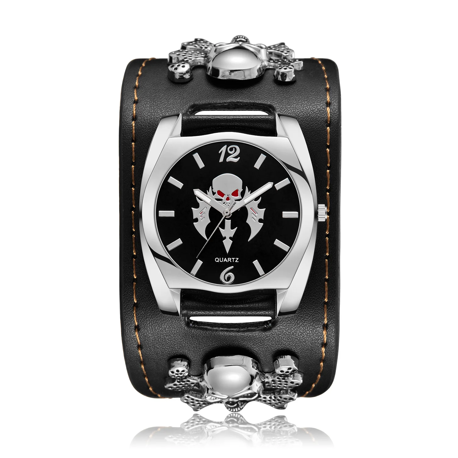 

New Top Brand Leather Punk Skull Quartz Watch for Men's 3D Metal Rivet Sports Men's Watch Religio Masculino Gift