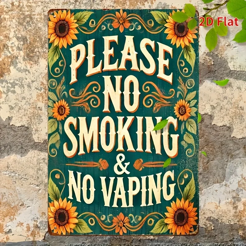 Vintage Metallschild „No Smoking No Vaping Sunflower“, 20x30 cm, Retro-Dekorationsplakette für Restaurant, Bar oder Home-Office