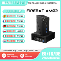 FIREBAT AM02 MINI PC AMD Ryzen 5 6600H DDR5 16GB RAM 512GB SSD WIFI6 BT5.2 Portable Desktop MINI PC Computer Network port HDMI