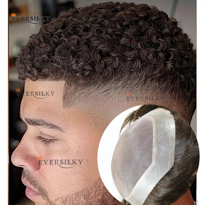 

European Brown Blonde Black 8mm 12mm Afro Curly Super Durable 100% Human Hair Wigs Bald Weave Man Toupee Fine Mono PU Prosthesi