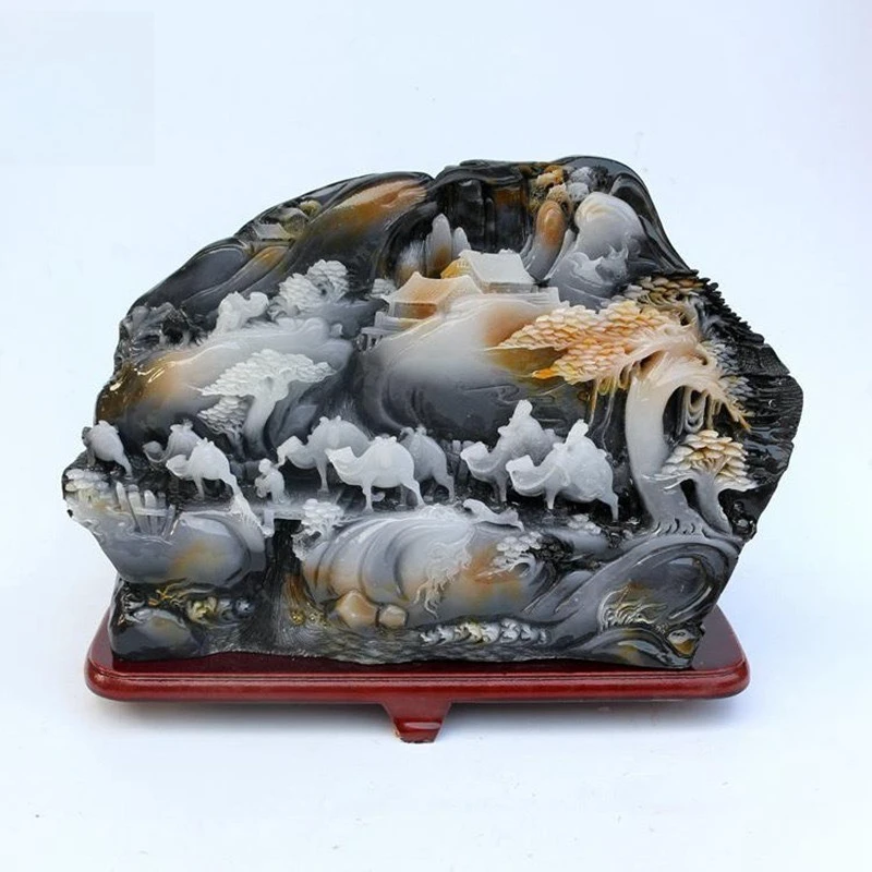 Jade Silk Road ornaments, Shoushan stone hibiscus stone handicrafts, rare stones, rough stone carvings, home office housewarming