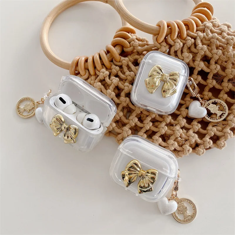 Luxury Golden Bow Earphone Case for Apple Airpods Pro2 Case for Airpods 3 3rd Generation AirPod 2 1 Case