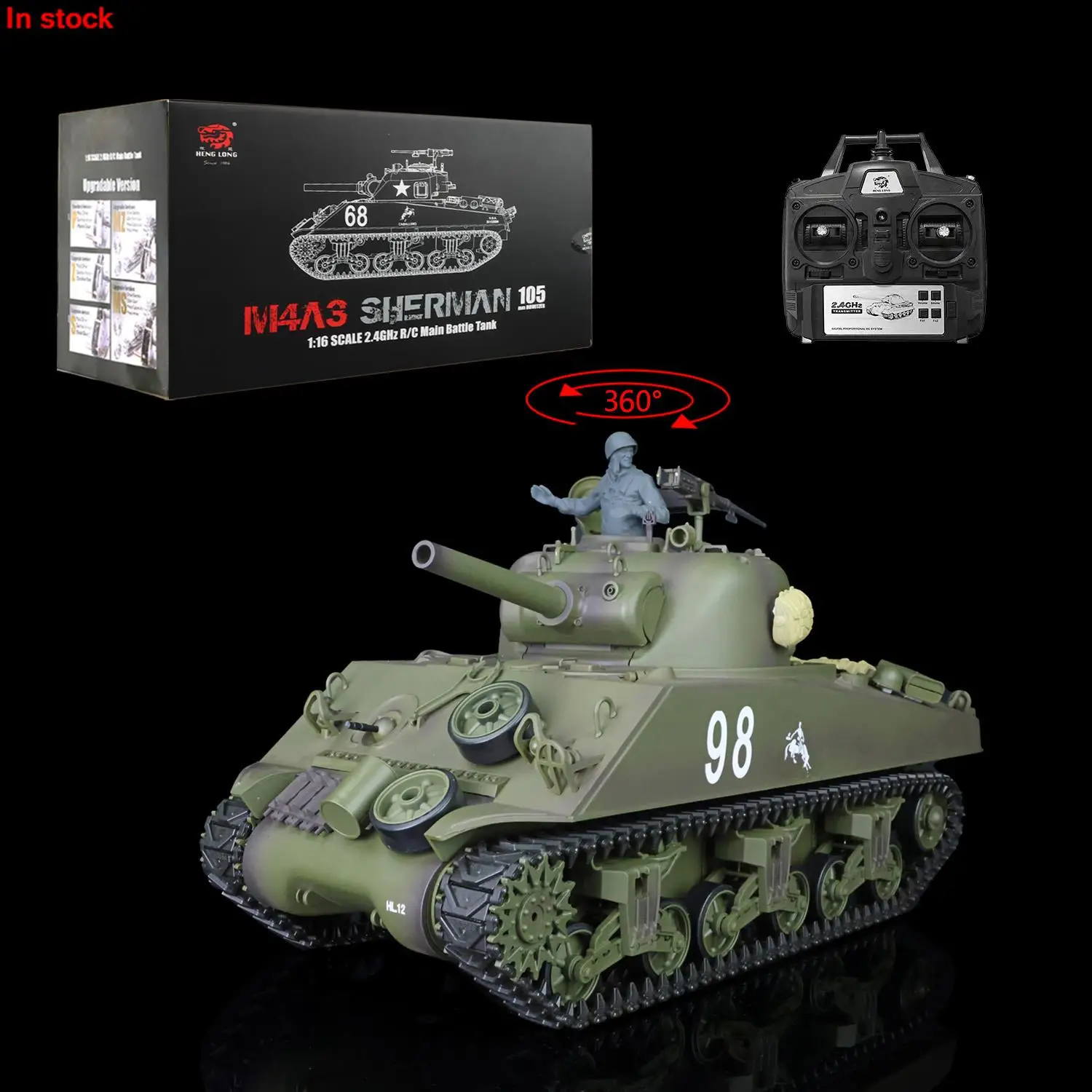 Gifts 1/16 7.0 HENG LONG Plastic M4A3 Sherman Remote Controlled Tank 3898 360° Turret Barrel Recoil BB Shooting Toys TH17668