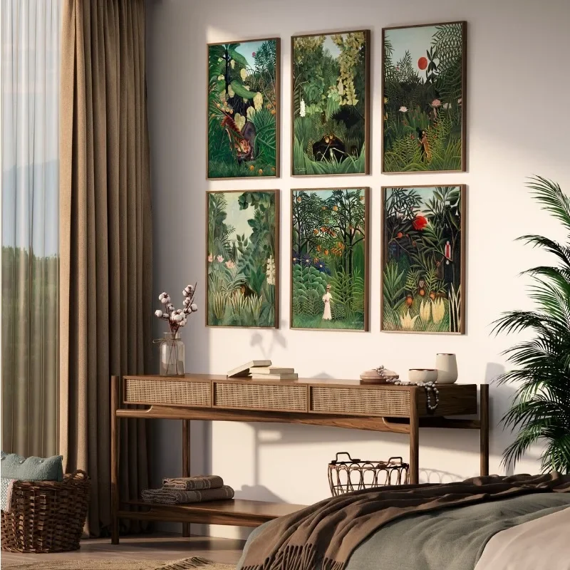 1pc frameless Canvas Painting Vintage Henri Rousseau Poster Merry Jesters Tropical Jungle Forest Animal Landscape Canvas Paintin