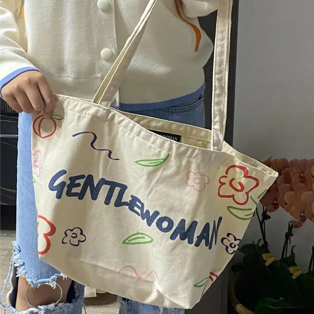 Fashion Gentlewoman Large Capacity Canvas Bag Portable Shoulder Bag Tote Bags Students Outing Handbags Female Shopping Bag