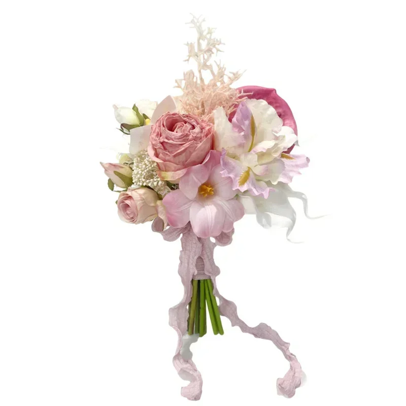 Photo Studio Photo Fake Flower Certificate Registration Bouquet Premium Rose Simulation Bouquet Pink Bridal Bouquet