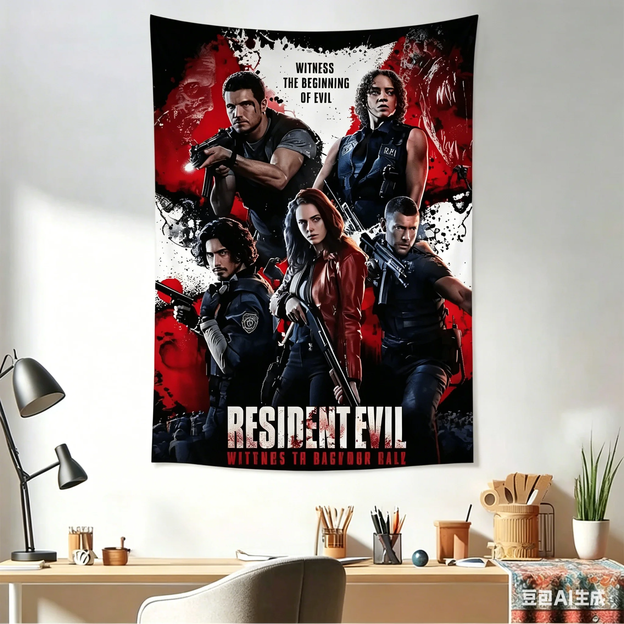 1pc Resident Evil Tapestry, Movie Poster Wall Hanging, Cool Room Stuff, Polyester 2D Print, Bedroom Stuff, Horror Fan Room Decor