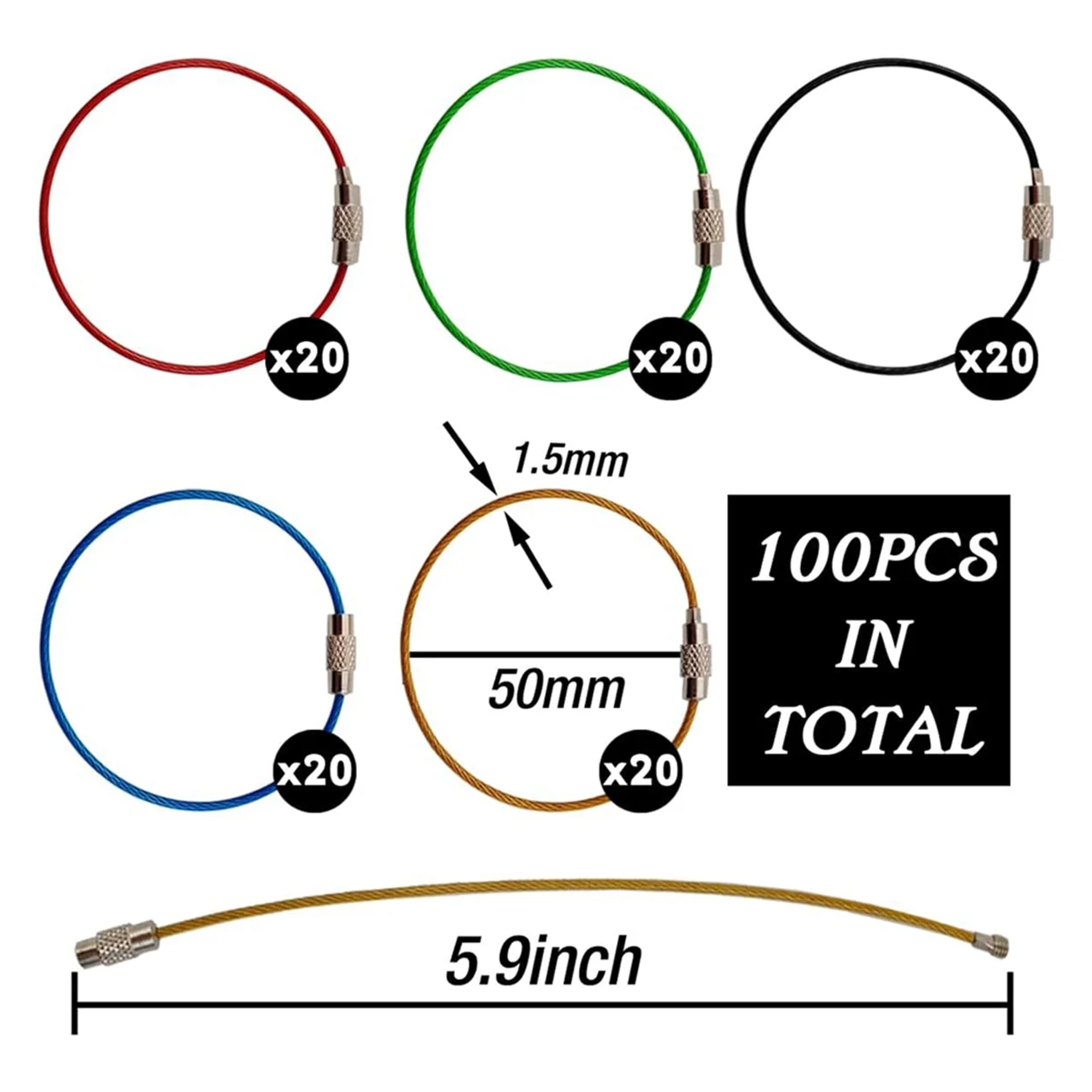 

100PCS Keychain, 5.9 Inches Stainless Steel Wire Ring Loop Rings for Hanging Luggage Tag, Keys Keepers SSQ