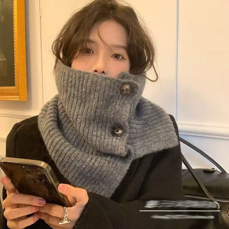 Lenço de inverno feminino versátil e de alta qualidade botão quente pescoço cinta para meninas pescoço-proteção cachecol moda pescoço proteção