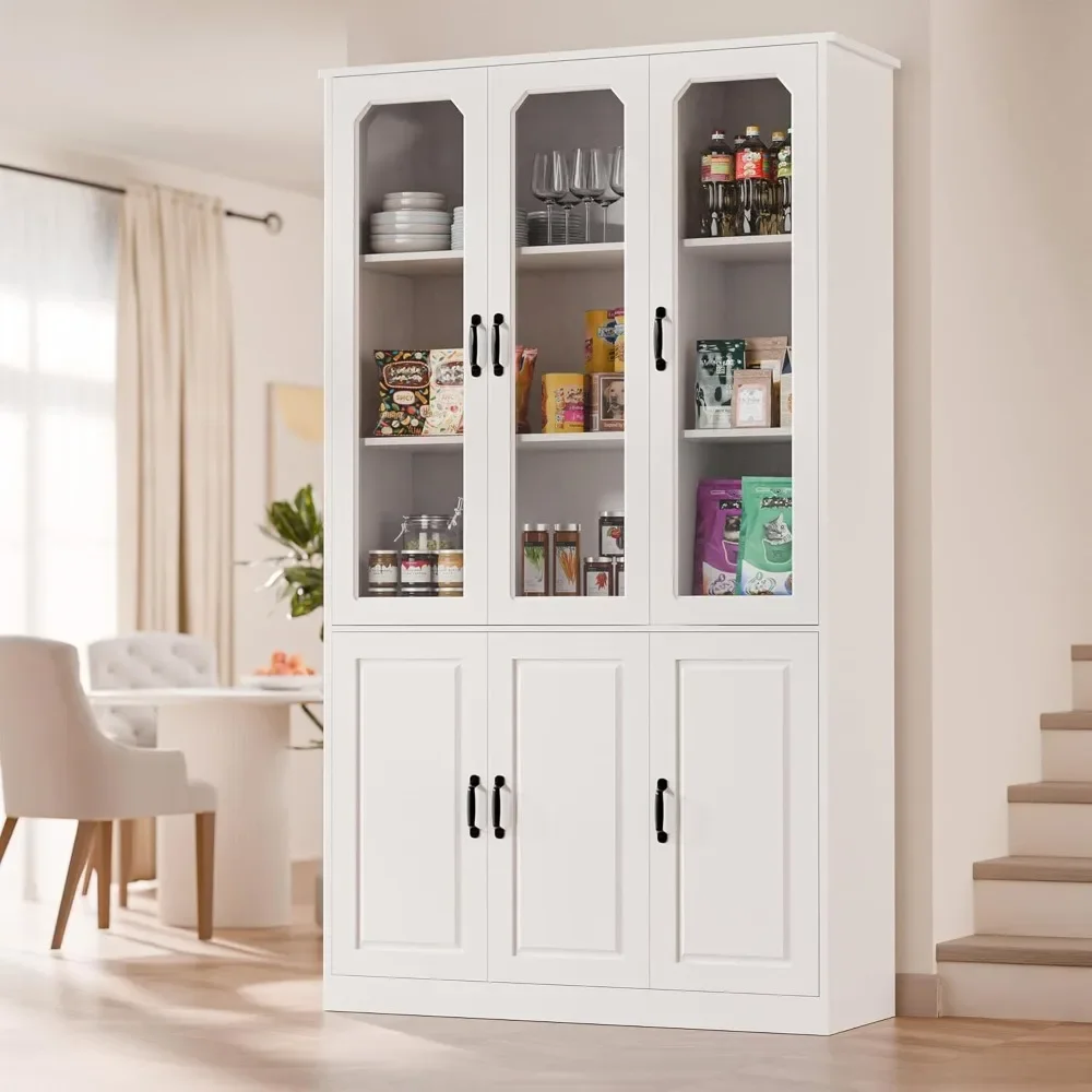

78.7" Tall Kitchen Pantry Cabinet with Glass Doors, Freestanding China Cabinet with Adjustable Shelves, Pantry Storage Cabinet