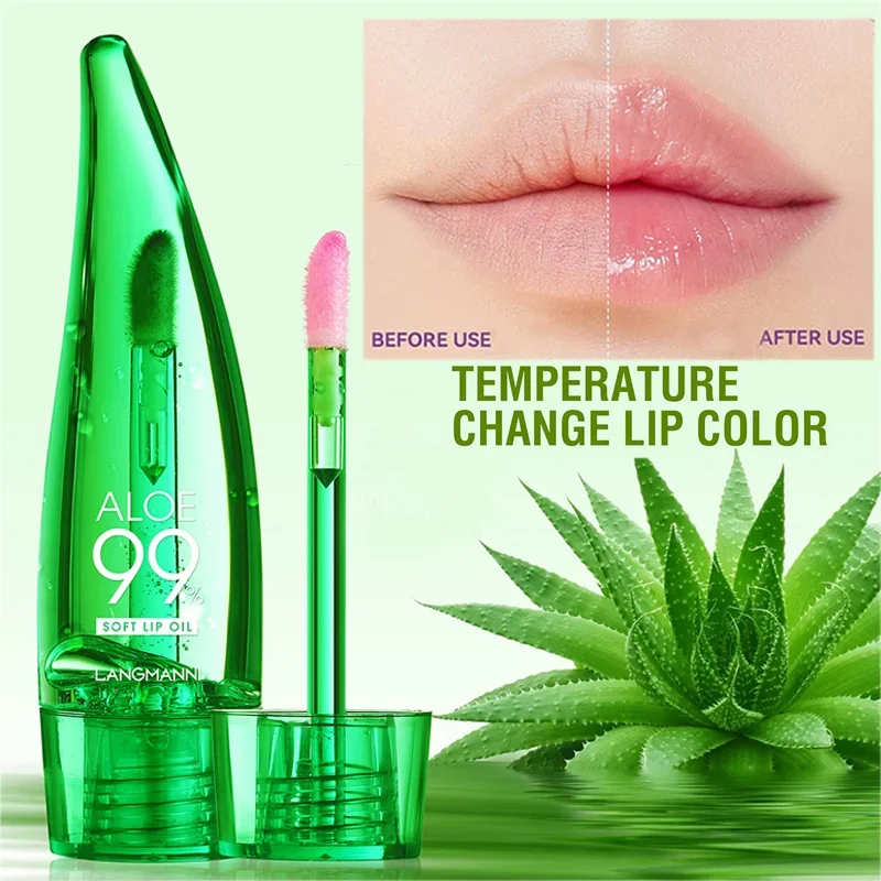 Aceite de suero labial de Aloe Vera, brillo labial que cambia de Color y temperatura, hidratante duradera, bálsamo labial nutritivo Natural,