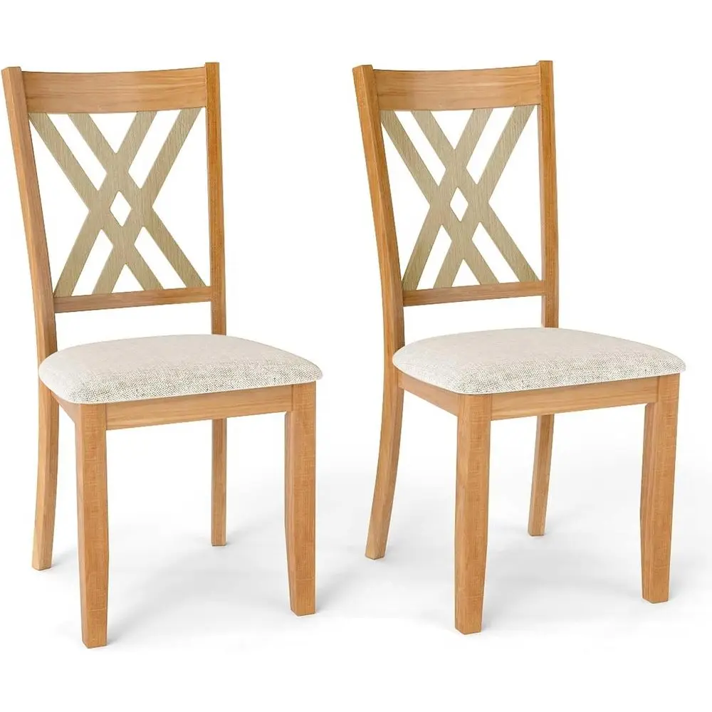 

Pair of Farmhouse Style Dining Chairs with Linen Seat and Rubberwood Frame