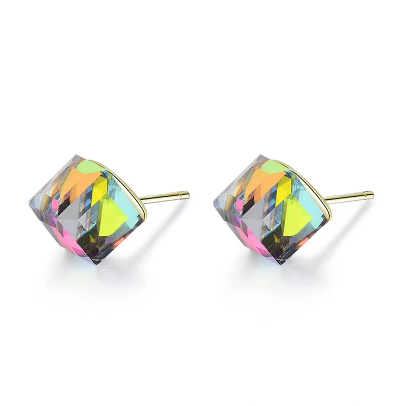 Minimalist Phantom Crystal Aurora Stereoscopic Square Earrings 2023 Fashion Jewelry Accessories Suitable for Women\'s Daily Wear