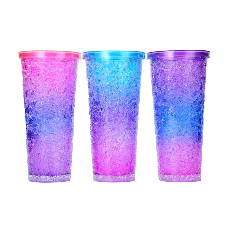 Manufacturer's direct supply of customizable logo printing color water cups, 24oz plastic straw cups, creative gradient cold