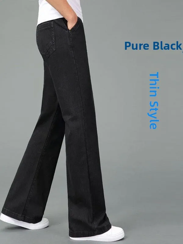 

Summer Thin Men's Loose Wide Leg Jeans High Waist Long Pants Bell Bot Straight Cut Denim Trousers Casual Loose Fit Jeans