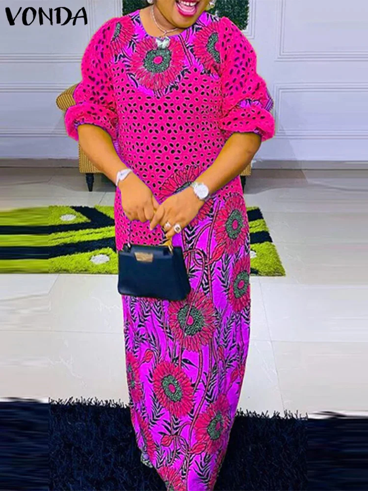 فساتين فوندا النسائية مقاس كبير 2025 مطبوعة للخريف بأكمام طويلة مكشكشة فستان صيفي طويل كبير الحجم رداء رقبة دائرية فساتين بوهيمية غير رسمية #3