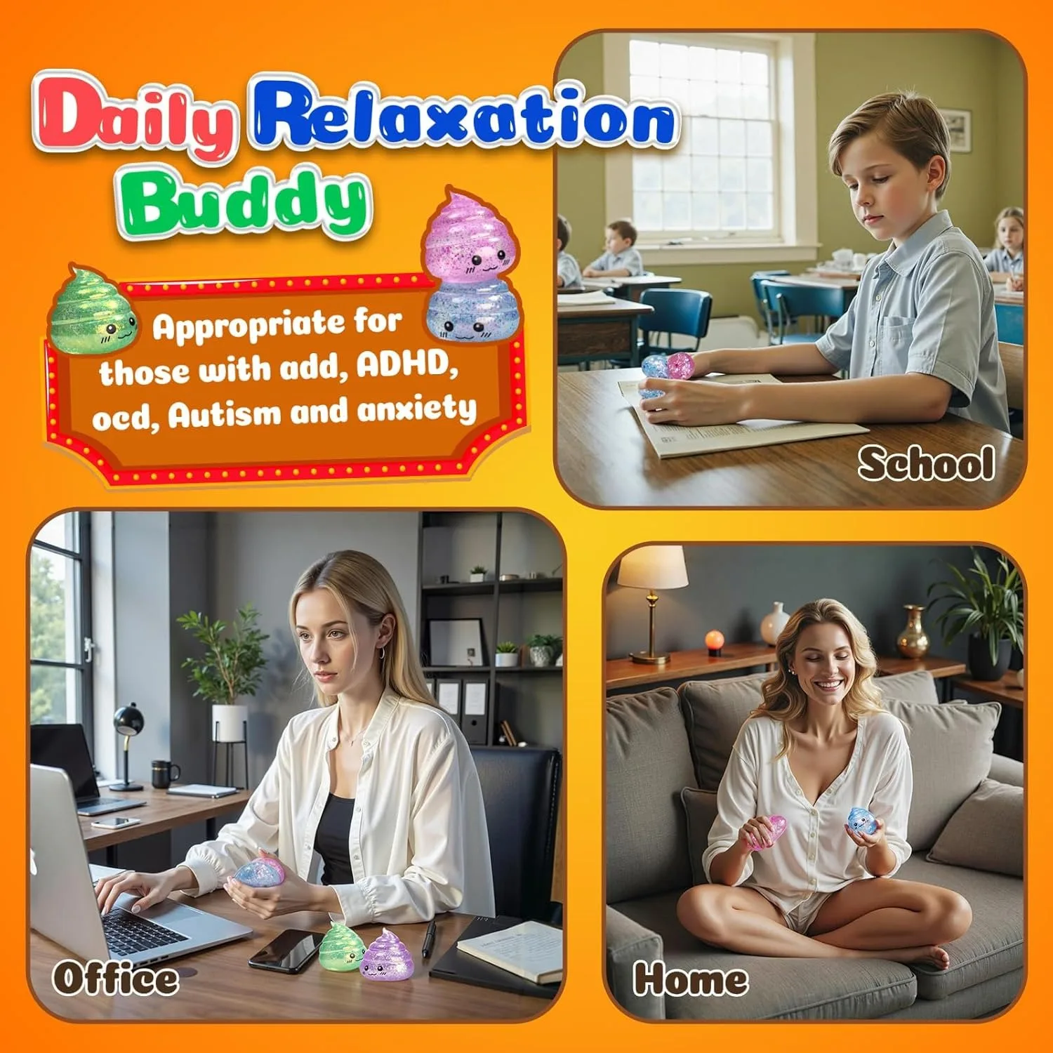 Prank Gift Glitter Funny Stress Ball Squishy Poo Squishies Toys Stretch Squeeze Fidget Novelty Toys Adults Fool Halloween Day view 5