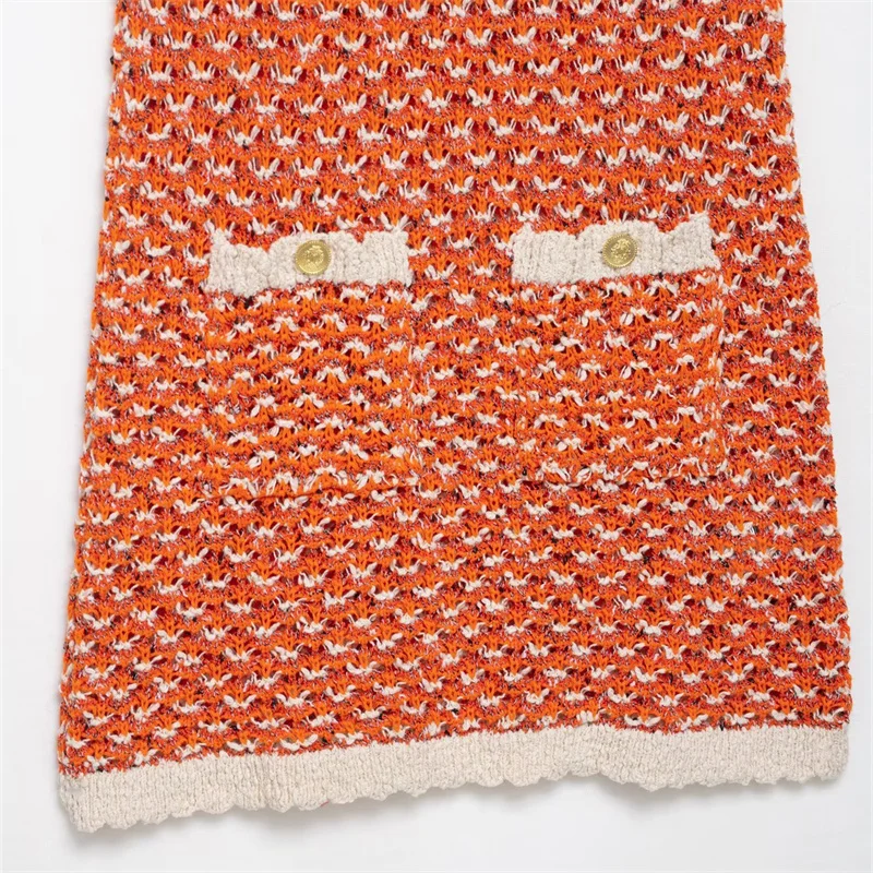 KEYANKETIAN 2025 Summer New Women's Hollow out Crochet Jacquard Sleeveless Mini Dress Holiday wind Pockets Slim Knit Dresses