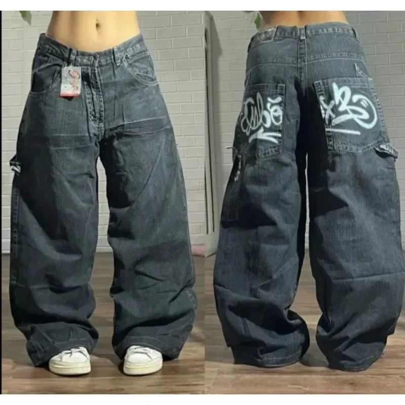 New American hip-hop retro loose jeans, women's Harajuku high waisted Y2K wide leg pants