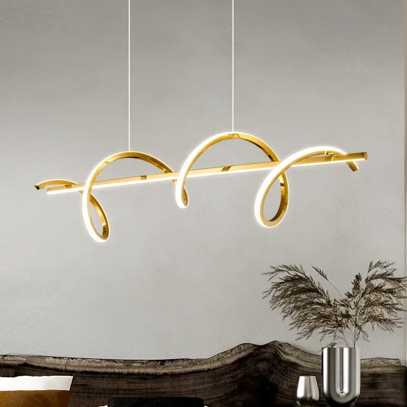 onda criativa moderna led pingente de luz ouro luxo uma palavra longa tira sala jantar cozinha lustre iluminacao lampada 01