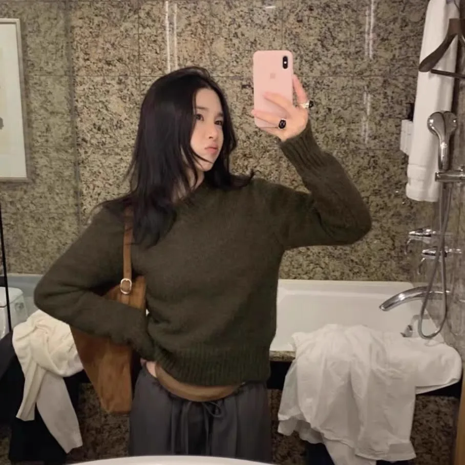 سترة محبوكة أنيقة Smoothood Ba Color Blo V-Ne كل مباراة لخريف 2025 كورية فضفاضة تناسب طويلة Sve #5