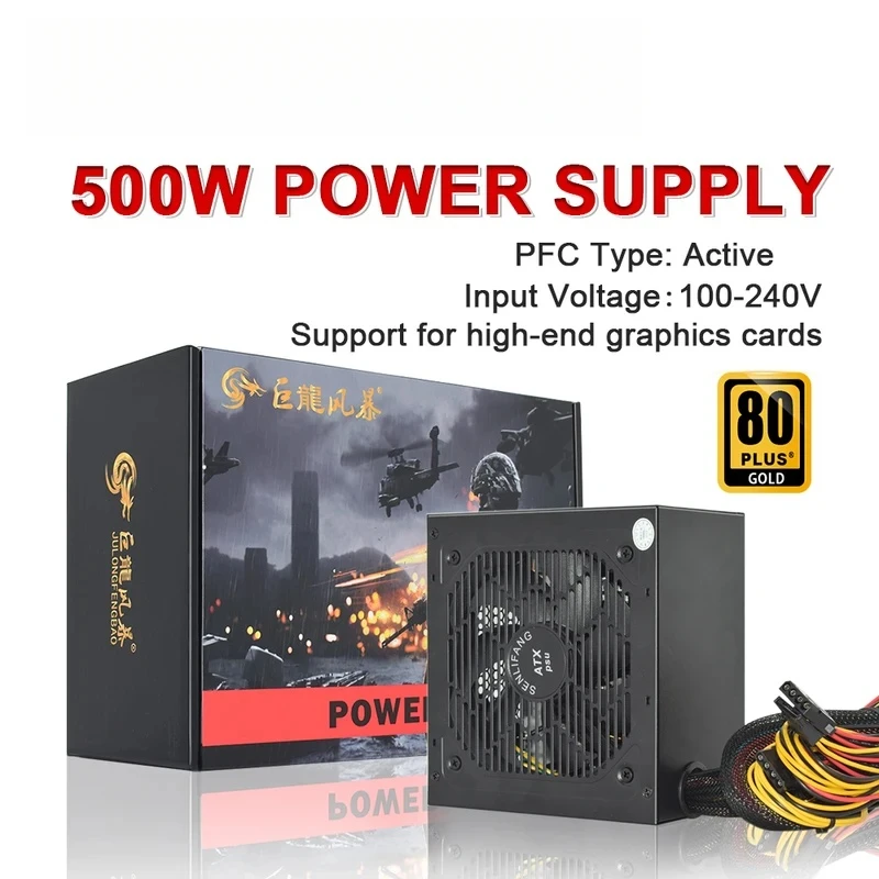 

CHJJULONGFENGBAO 110V 220V For PC ATX 500W 600W 800W Max 80Plus Gold 12V Universal High-end Video Card Gaming Power Supply 24Pin