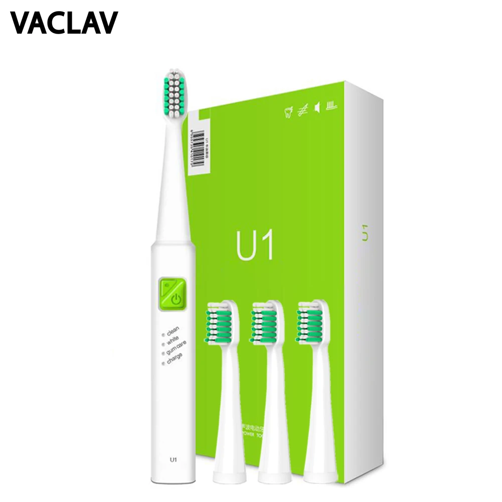 

Vaclav ReChargeable Electric Toothbrush Tooth Brush Wireless Charge Ultrasonic Sonic Electric Tooth Brush 4 Head Teeth Brush