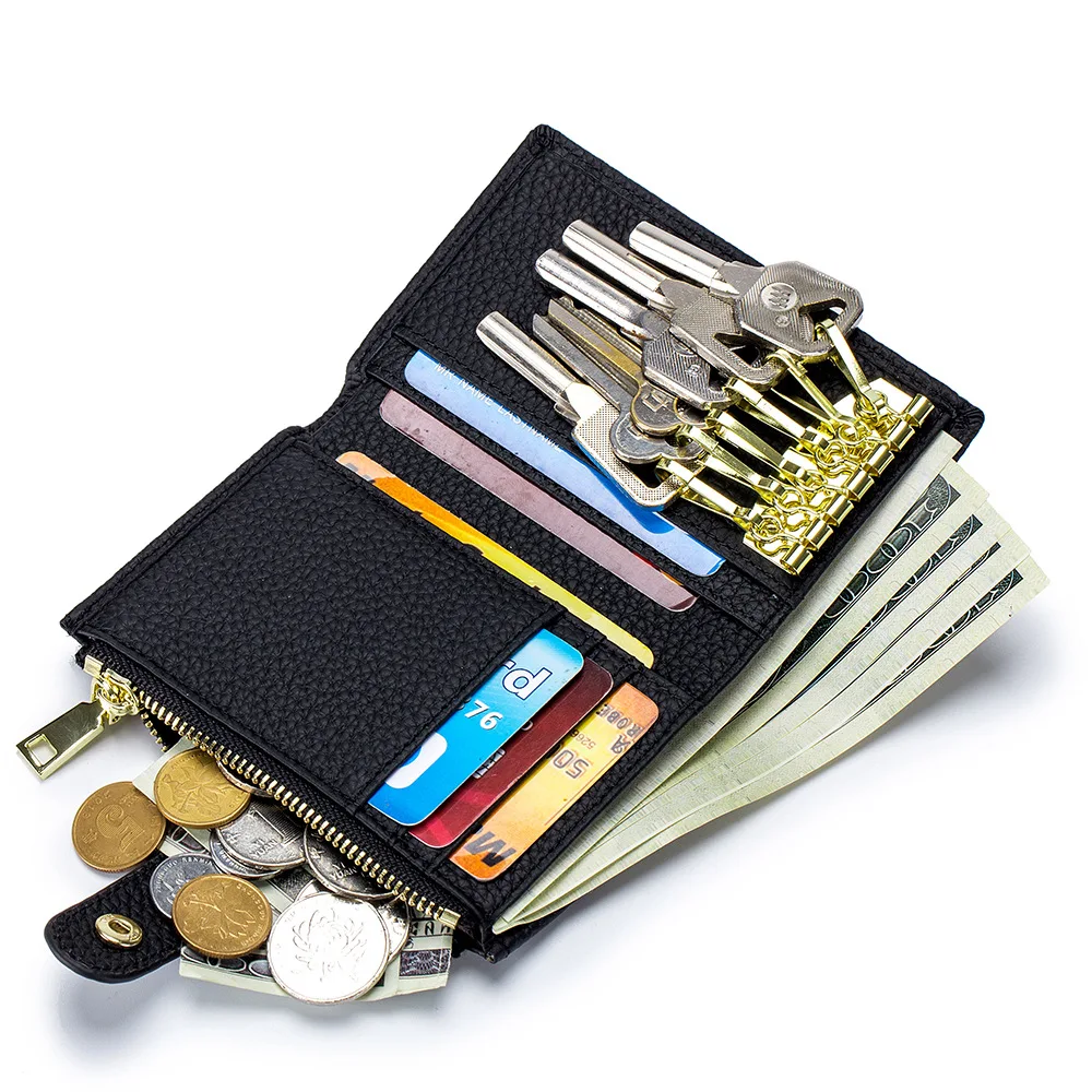 

Multifunctional 3 In 1 Key Card Bags Coin Purse Mini Wallet Women Men's Leather Zipper Card Key Holder Organizer Keychain Wallet