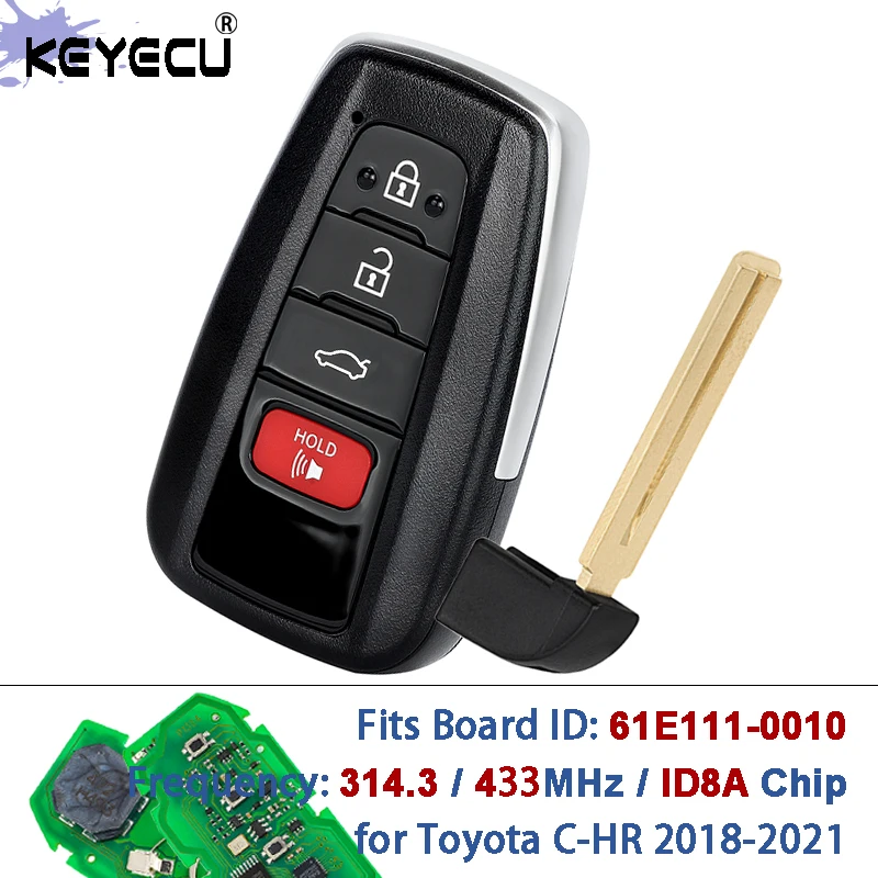 

KEYECU 61E111-0010 FCC ID: MOZBR1ET 314,3/433 МГц 8A Чип Бесключевой интеллектуальный дистанционный ключ от автомобиля для Toyota C-HR CHR 2018 2019 2020 2021