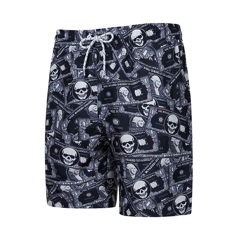 

2025 New Men Summer Print Board Shorts Drawstring Loose Fit Shorts Knee Length Casual Mid Waist Pockets Breathable Spliced Beach