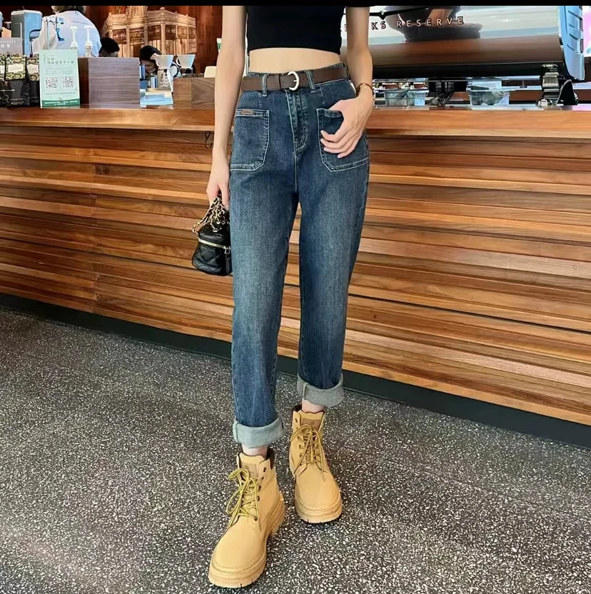 

New Fashion Ladies Slouchy Baggy Jeans Women High Waisted Trousers Woman Boyfriends Jeans Girls Loose Blue Denim Haren Pants