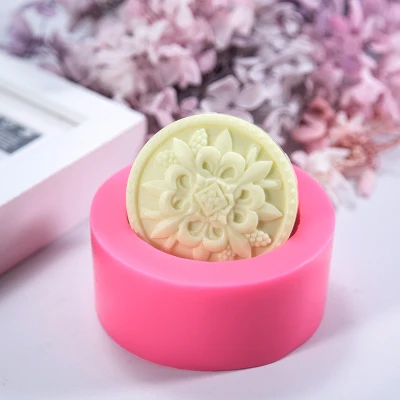 PRZY Silicone Soap Mould Pattern Mold Handmade DIY Aroma Mould Soap Making Moulds Resin Clay Molds Round Moon Cake Flower HC0162