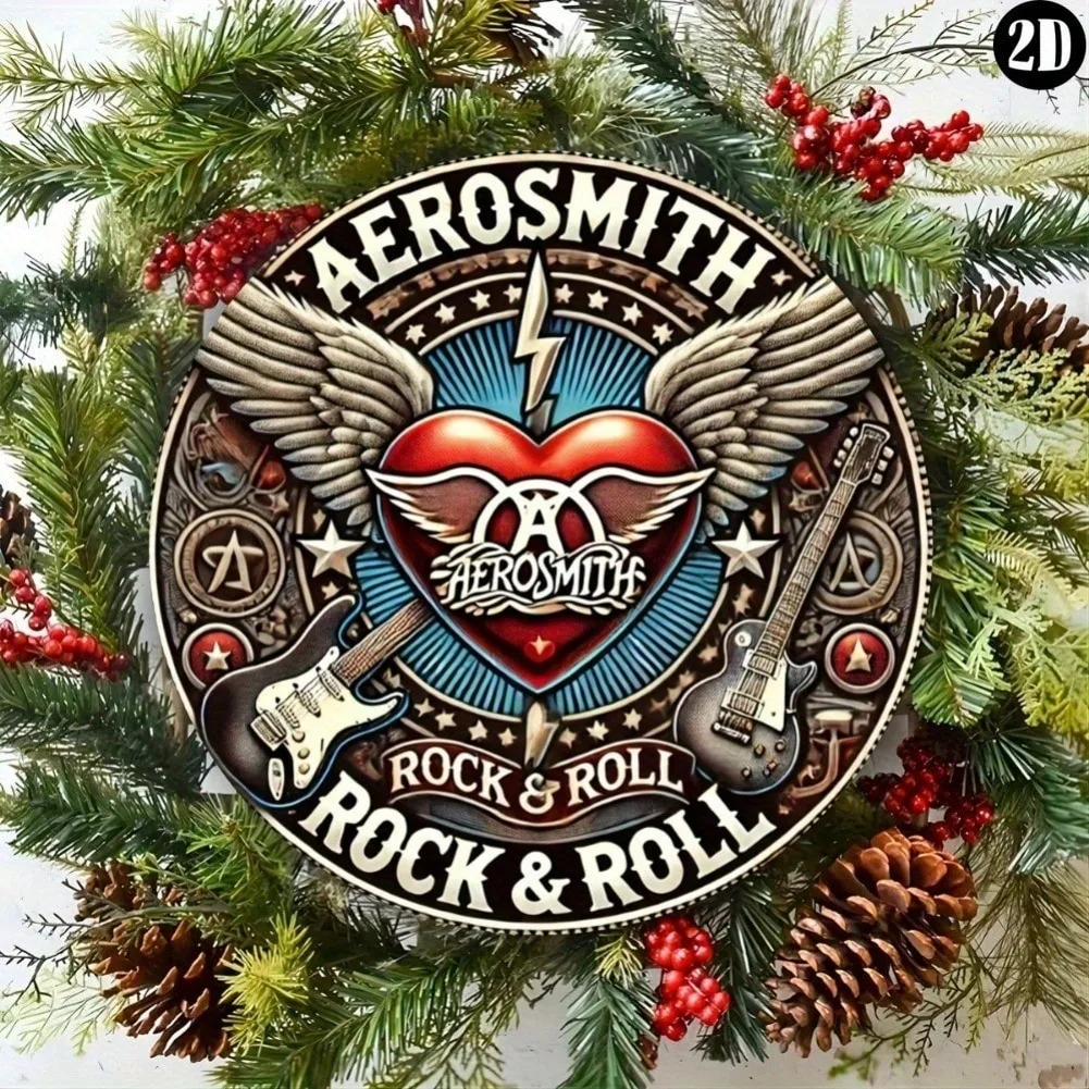 1pc Vintage Rock & Roll Round Decorative Plaque - Rustic Customizable Wall/Window Hanging Decor, Ideal for Home Cafe Bar Gym