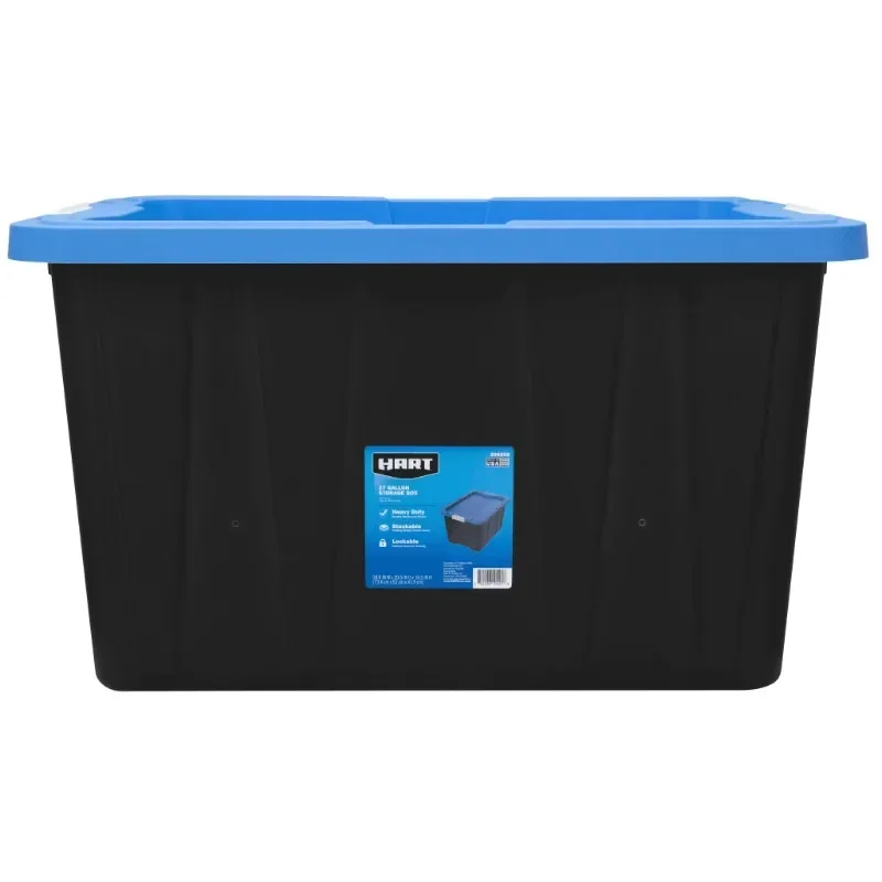 27 Gallon Heavy Duty Latching Plastic Storage Bin Container, Black, Set of 4