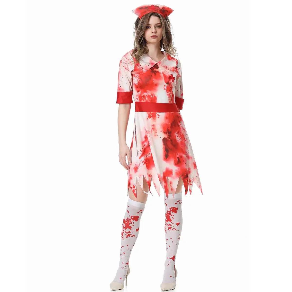 

Новый костюм зомби-медсестры на Хэллоуин, ужасающий костюм зомби для выступлений, для маскарада, с подарком, корейский стиль, женский, модный