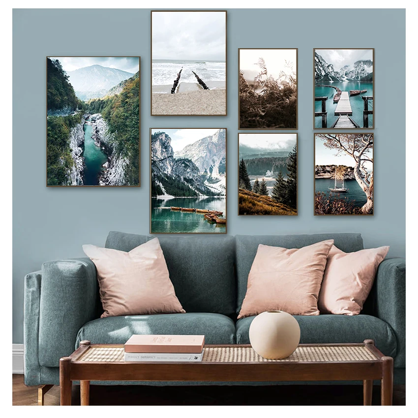 Poster Mountain Lake Bridge Canvas Wall Art Print Painting Nordic Design Picture Modern Home Decor Scandinavian Nature Landscape