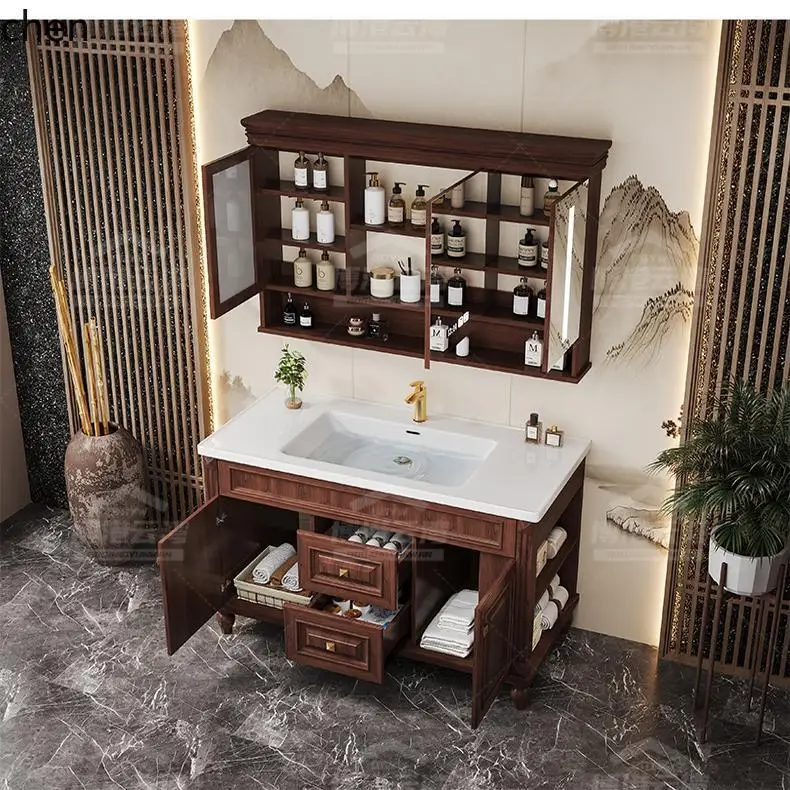 HTT خزانة حمام مزيج السيراميك حوض متكامل مرآة ذكية خزانة حمام مغسلة الحمام #3