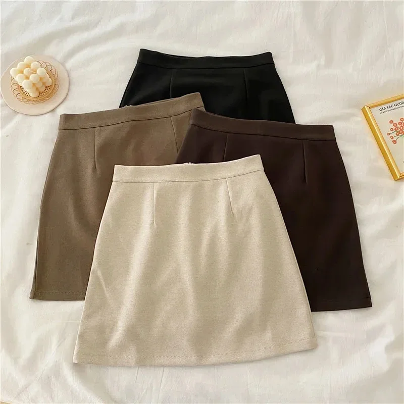 Women Solid Mini Skirt Y2K Korean Patchwork Slim High Waist Female A Line Skirt Autumn New All Match Chic Ladies Hip Wrap Skirt