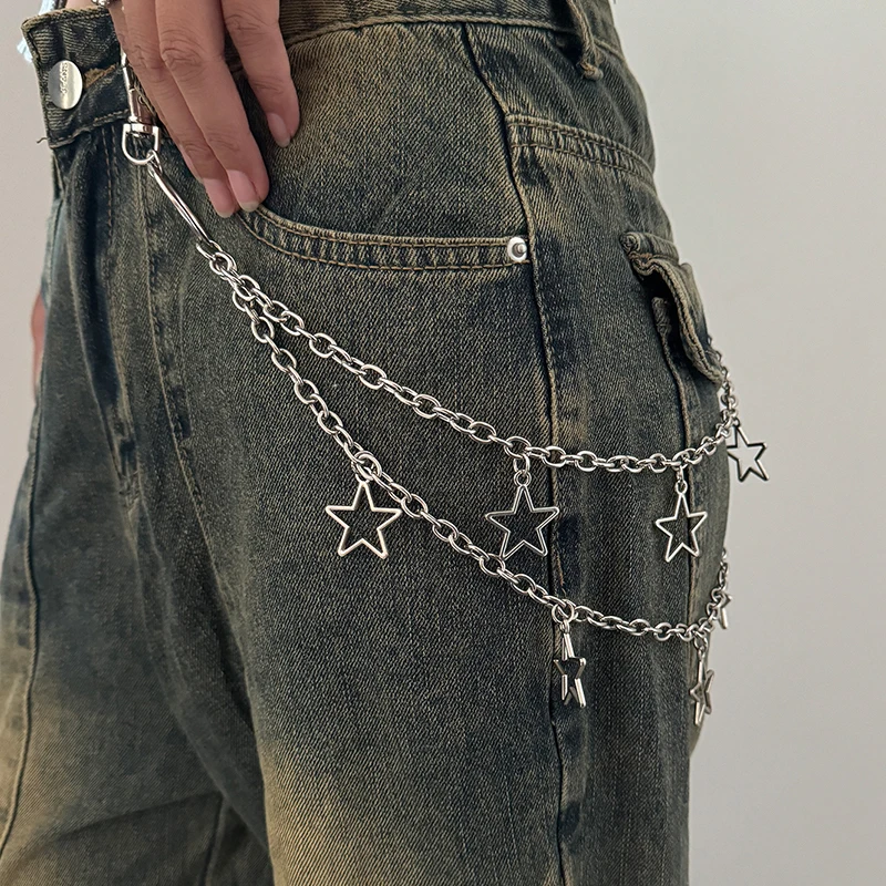 Unisex Jeans Pannts Chain Belts For Men and Women Punk Metal Crescent Geometric Bag Chain Hip Hop Hipster Cool Street brelok do kluczy