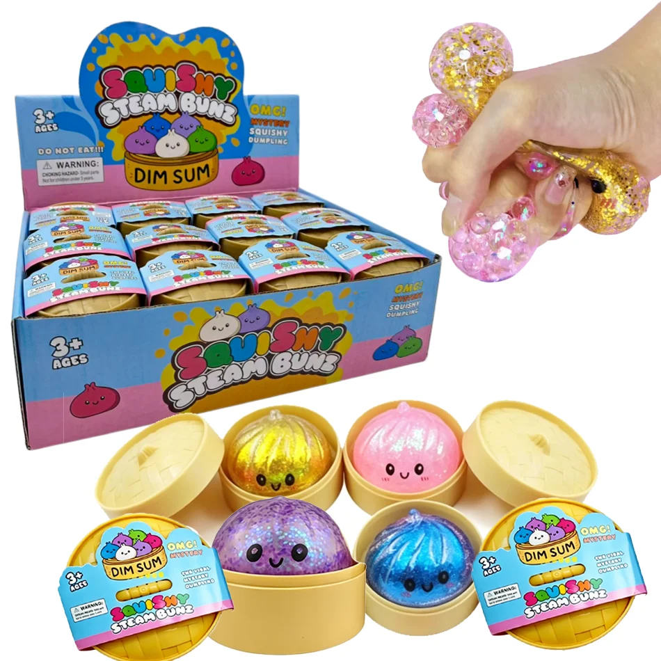 New 1-24pcs Mini Glitter Dumpling Glitter Dumpling Squishy with Box Dumplings Sensory Squeeze Toy for Stress Relief