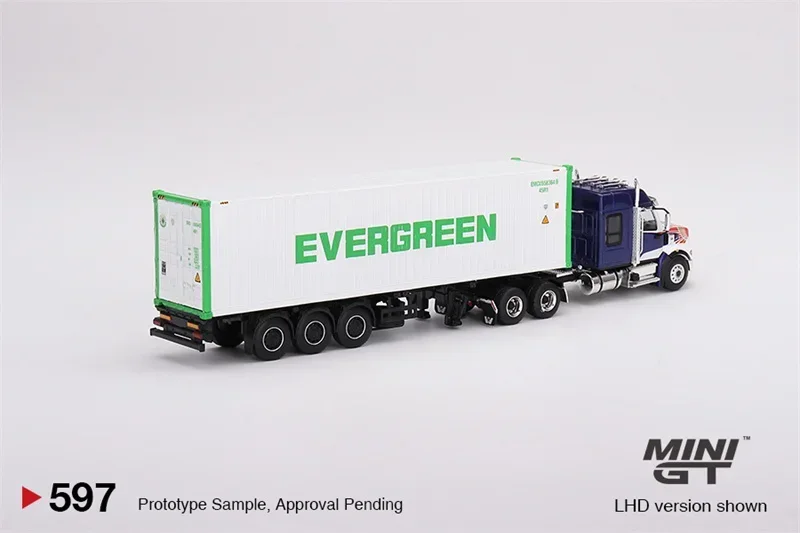 MINI GT 1:64 Western Star 49X Blue w/40‘ Reefer Container EVERGREEN Diecast Model Car