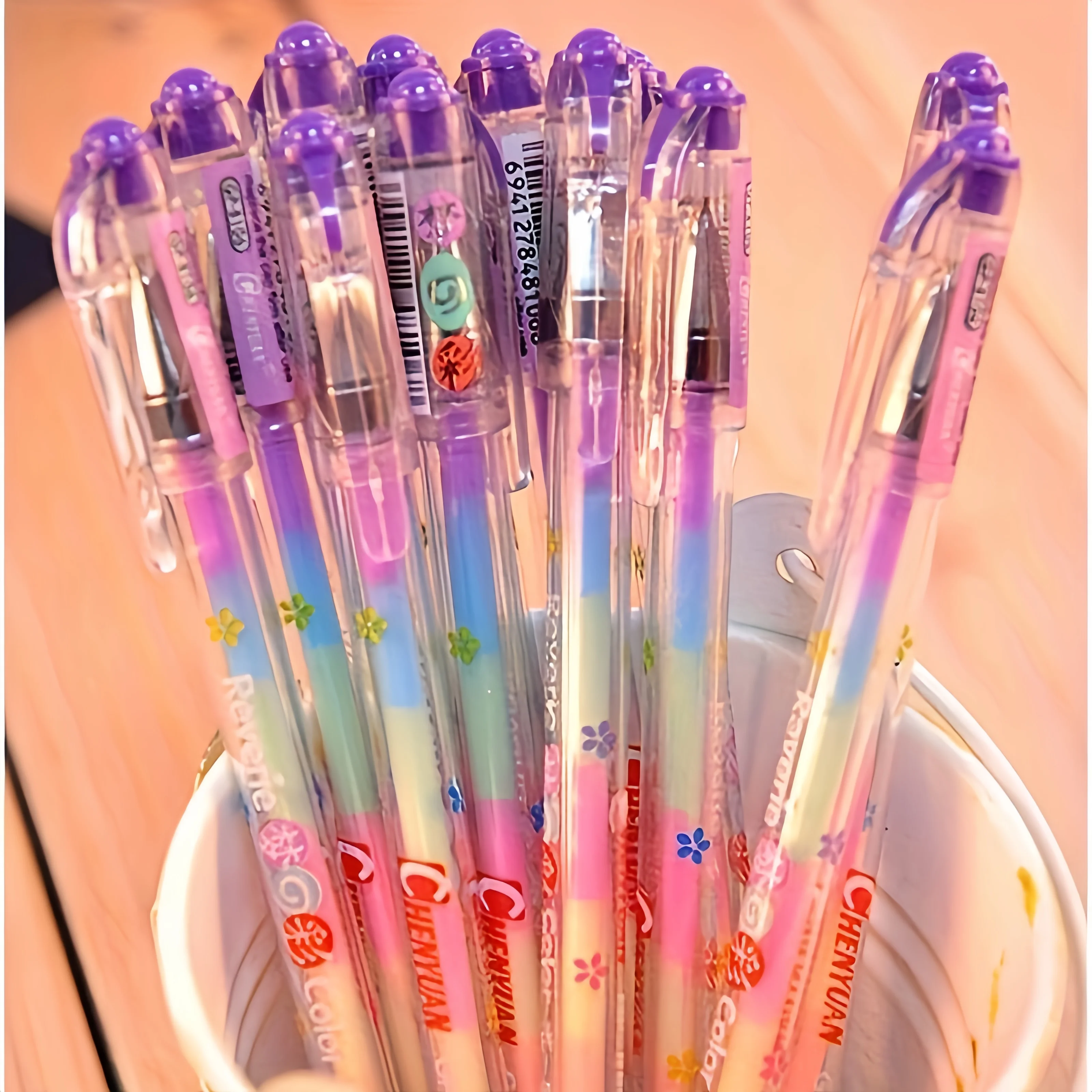 6-Color Shiny Gel Pens, Fine-Tipped Rainbow Gradient Pens, Suitable for Highlighting on Colored Pencils and Markers