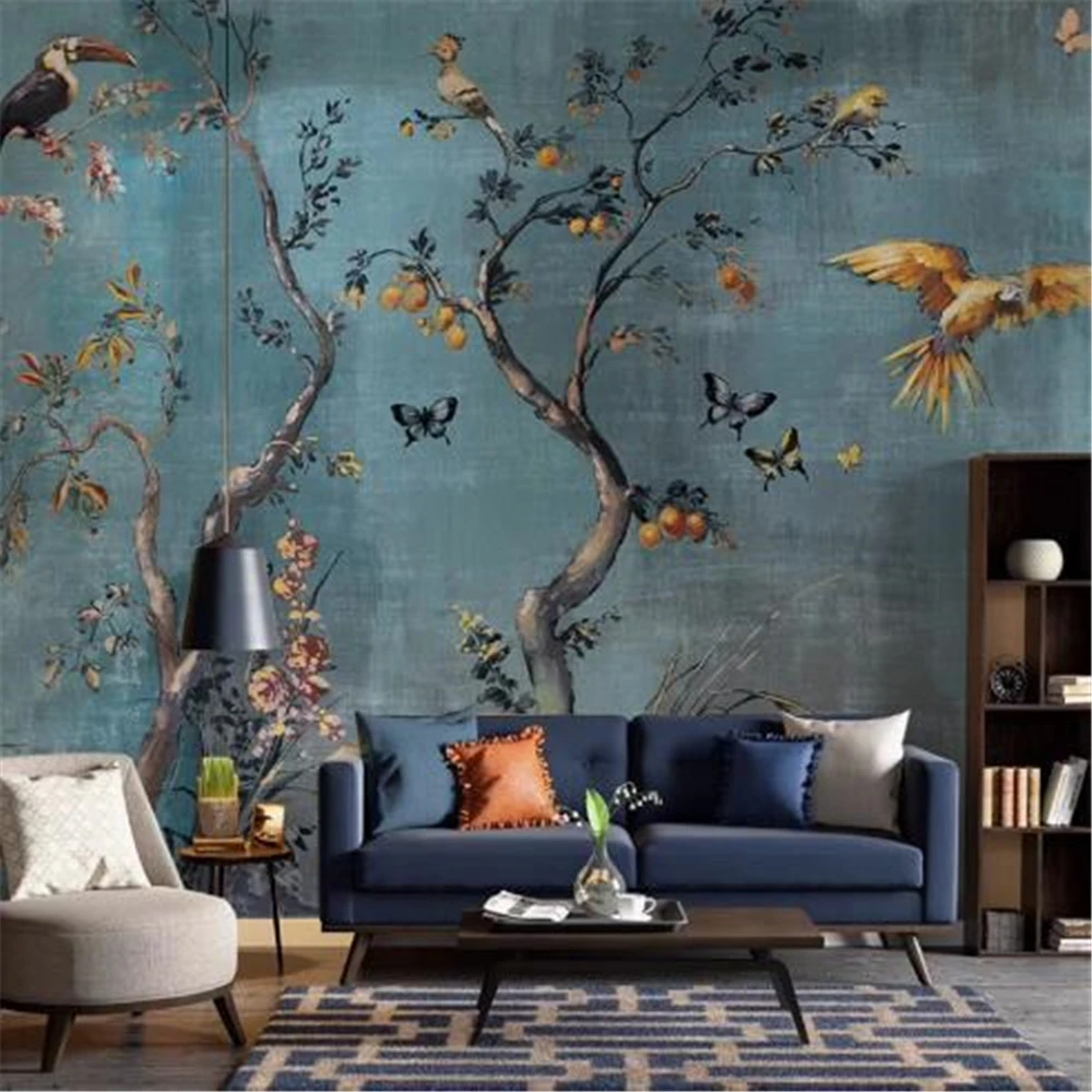 Customized Wallpaper Tropical Rainforest Oil Painting TV Background Wall Flower Bird Plant Wallpaper Homestay Sofa Bedroom Mural